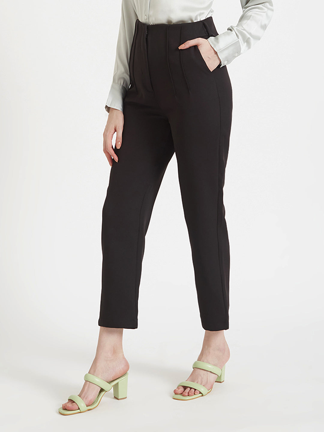 Women'S Luxury Banana Crepe Black Skin Fit Multi Pleated Trouser