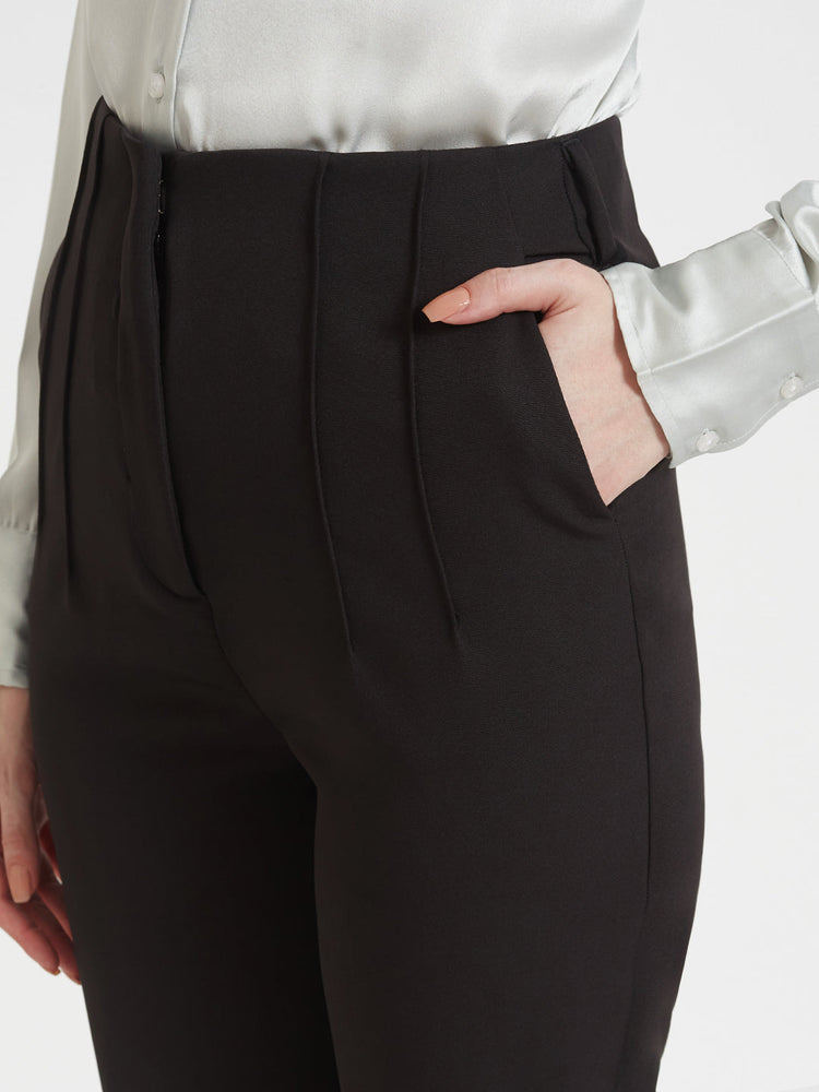 Women'S Luxury Banana Crepe Black Skin Fit Multi Pleated Trouser