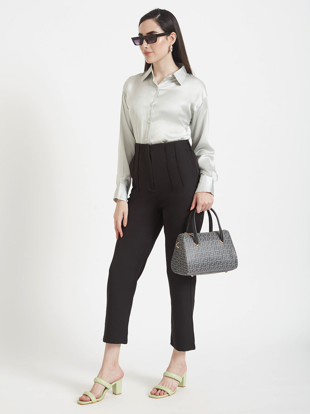 Women'S Luxury Banana Crepe Black Skin Fit Multi Pleated Trouser