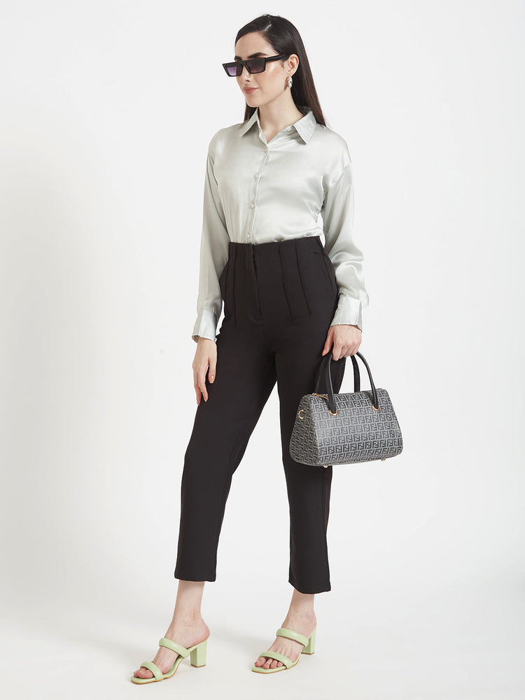 Women'S Luxury Banana Crepe Black Skin Fit Multi Pleated Trouser