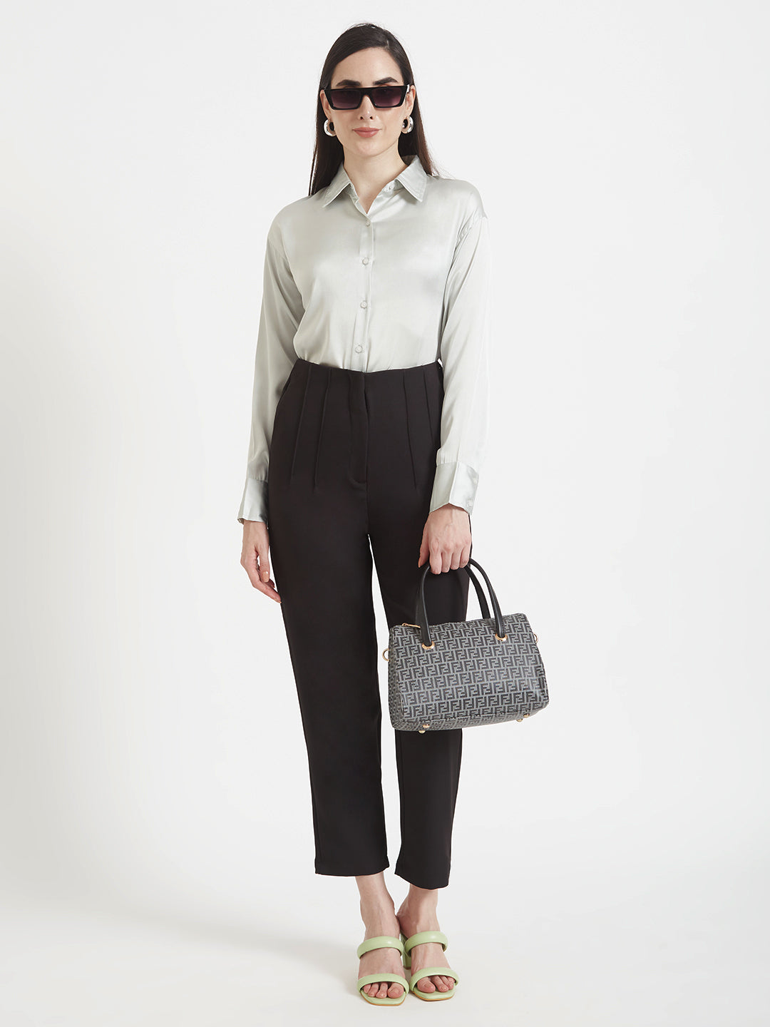 Women'S Luxury Banana Crepe Black Skin Fit Multi Pleated Trouser