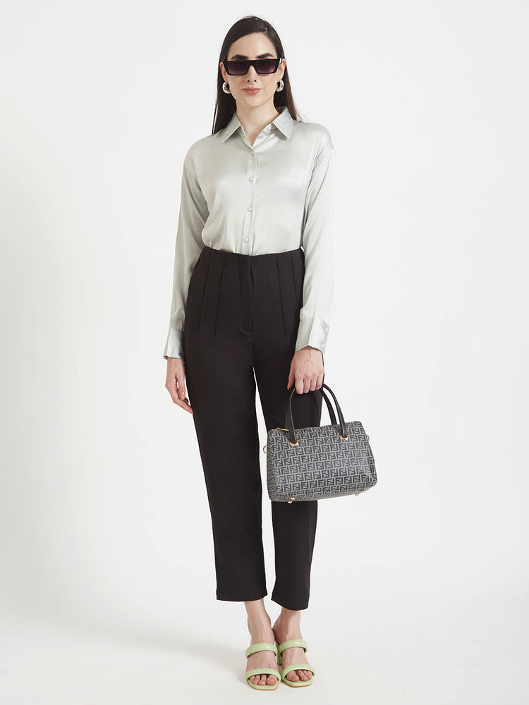 Women'S Luxury Banana Crepe Black Skin Fit Multi Pleated Trouser