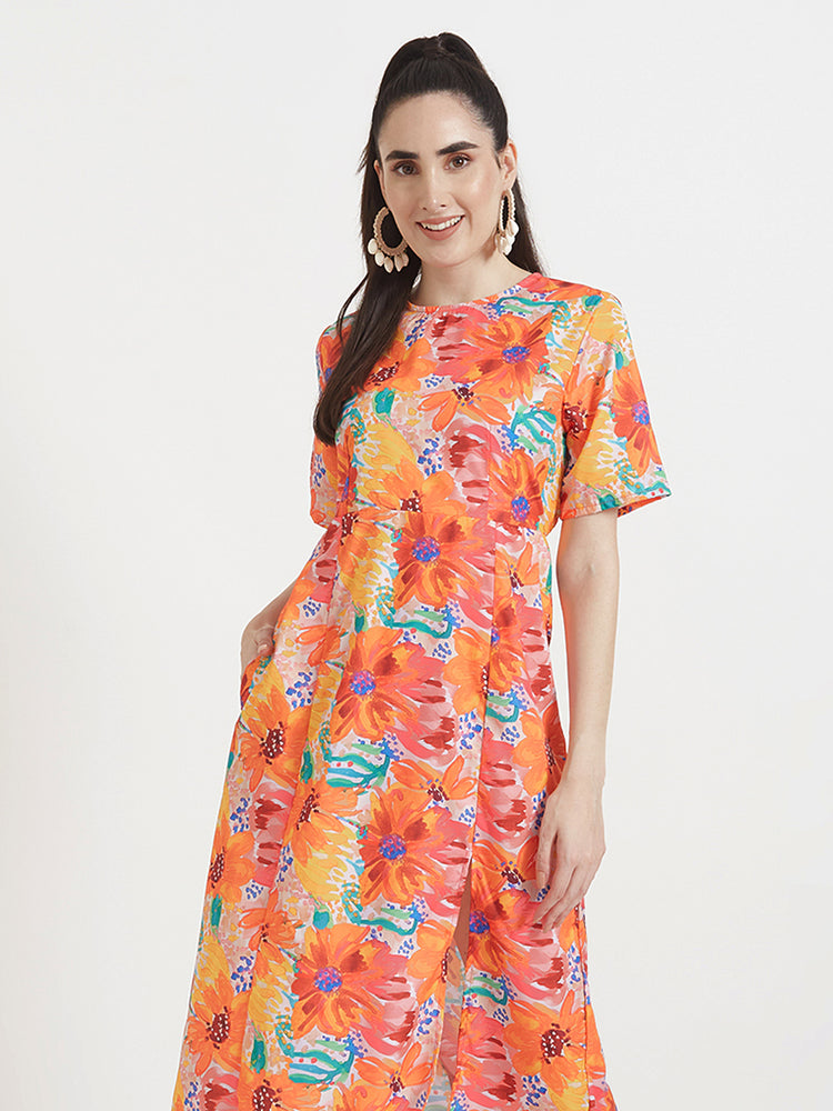 Premium American Crepe Digital Print Maxi Dress With Slash Pocket