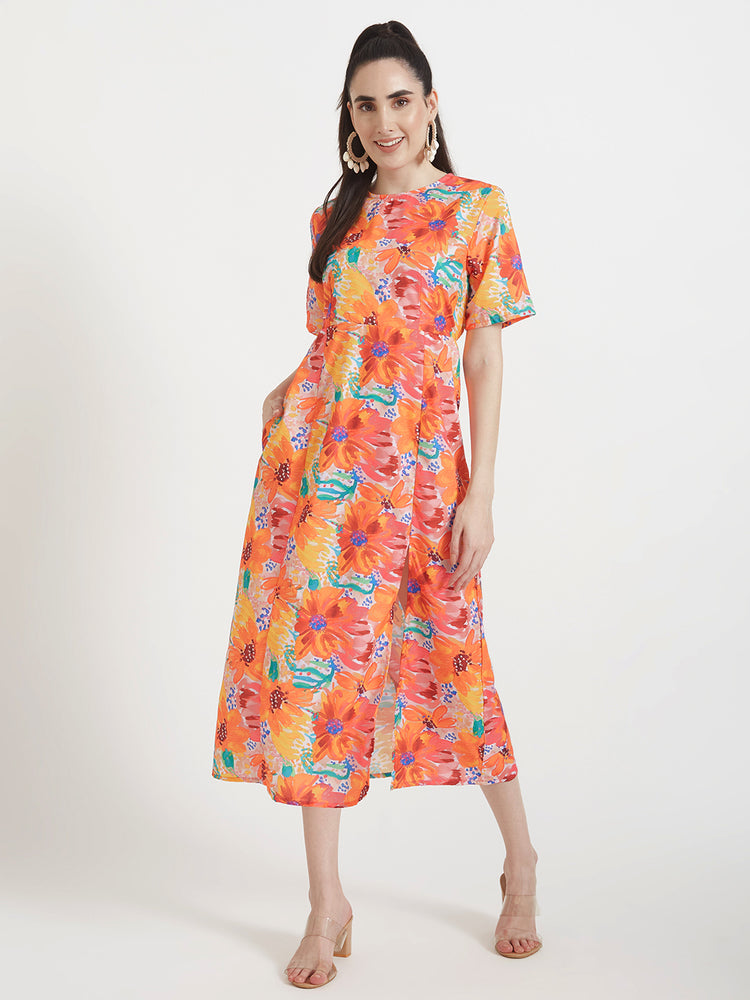 Premium American Crepe Digital Print Maxi Dress With Slash Pocket