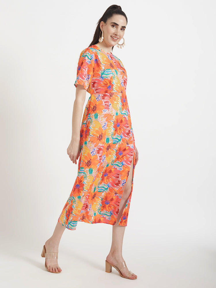 Premium American Crepe Digital Print Maxi Dress With Slash Pocket