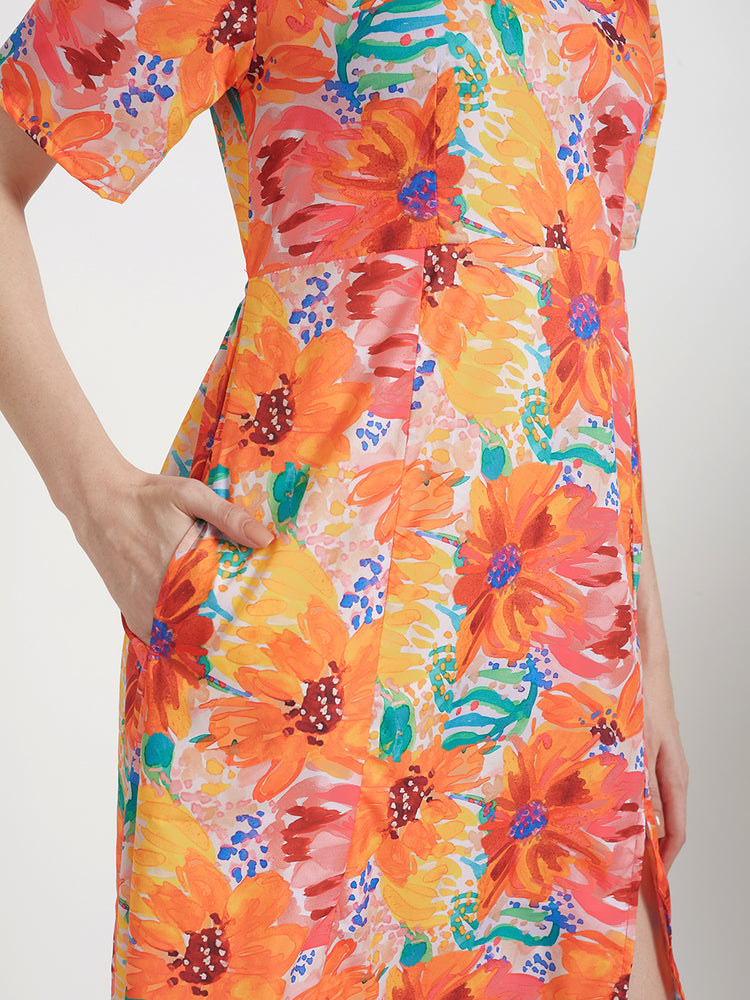 Premium American Crepe Digital Print Maxi Dress With Slash Pocket