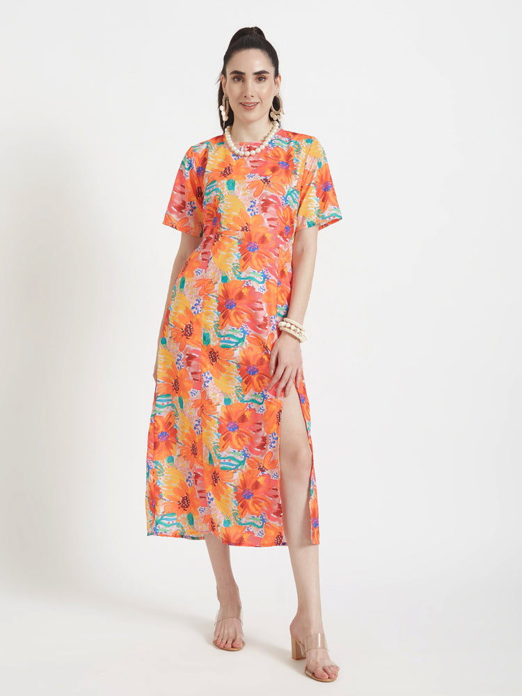 Premium American Crepe Digital Print Maxi Dress With Slash Pocket