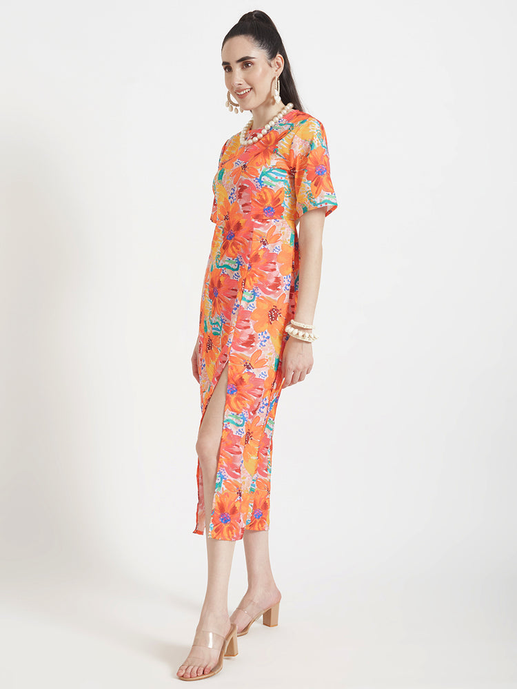 Premium American Crepe Digital Print Maxi Dress With Slash Pocket