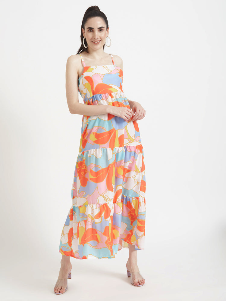 Premium Muslin Digital Print Shoulder Strap Maxi Dress With Slash Pocket