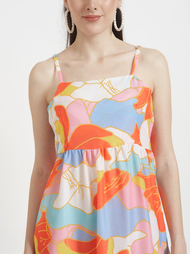 Premium Muslin Digital Print Shoulder Strap Maxi Dress With Slash Pocket