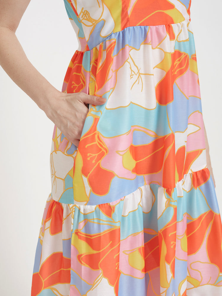 Premium Muslin Digital Print Shoulder Strap Maxi Dress With Slash Pocket