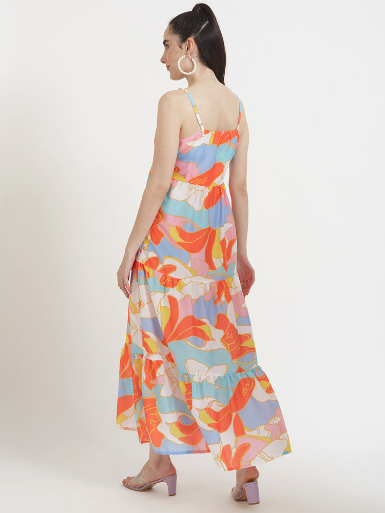 Premium Muslin Digital Print Shoulder Strap Maxi Dress With Slash Pocket