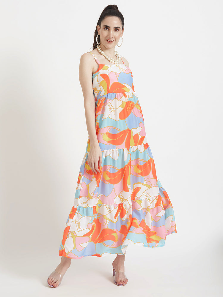 Premium Muslin Digital Print Shoulder Strap Maxi Dress With Slash Pocket