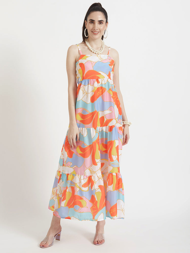 Premium Muslin Digital Print Shoulder Strap Maxi Dress With Slash Pocket