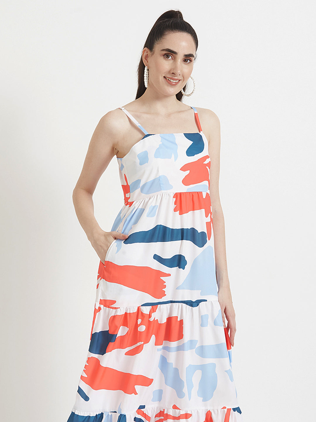 PREMIUM AMERICAN CREPE DIGITAL PRINT  SHOULDER STRAP MAXI DRESS WITH SLASH POCKET