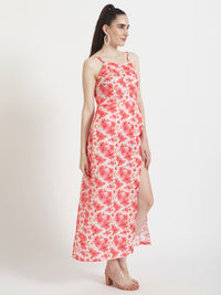 LUXURY SATIN DIGITAL PRINT MAXI DRESS WITH SLASH POCKET