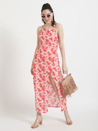 LUXURY SATIN DIGITAL PRINT MAXI DRESS WITH SLASH POCKET