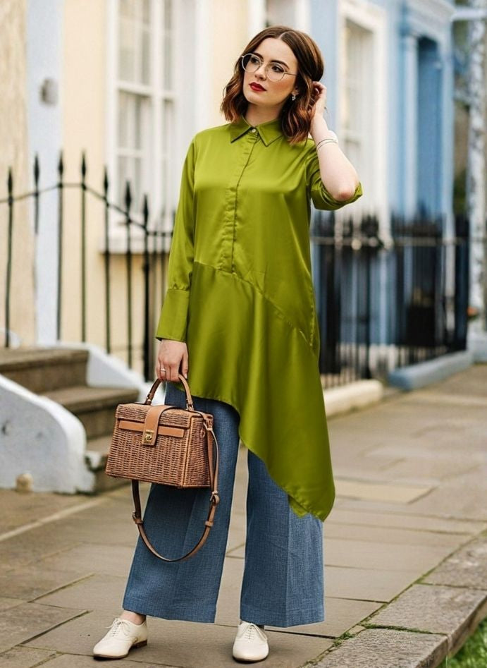 European Satin A Symetrical Shirt Top