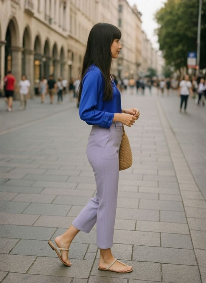 European Satin V Neck Long Sleeve Top