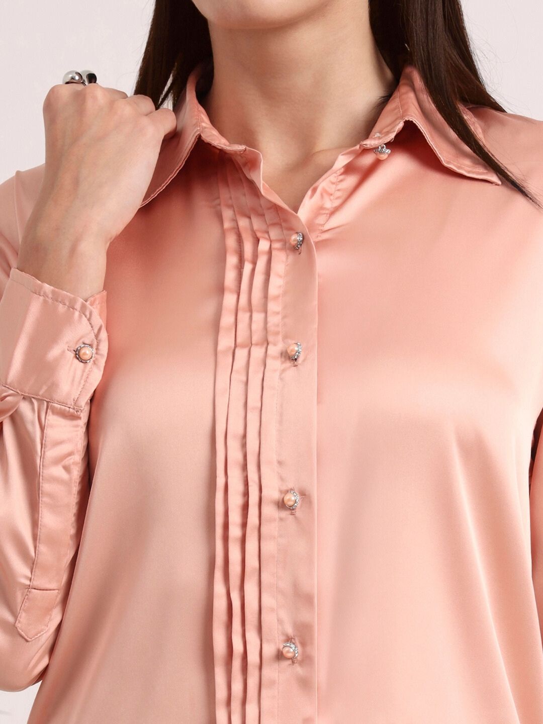 Tailored Fit European Satin Shirt With Pleated Placket