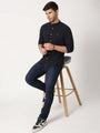 Amswan Premium Men'S Black Crinkle Cotton Shirt - Mandarin Collar, Long Sleeves