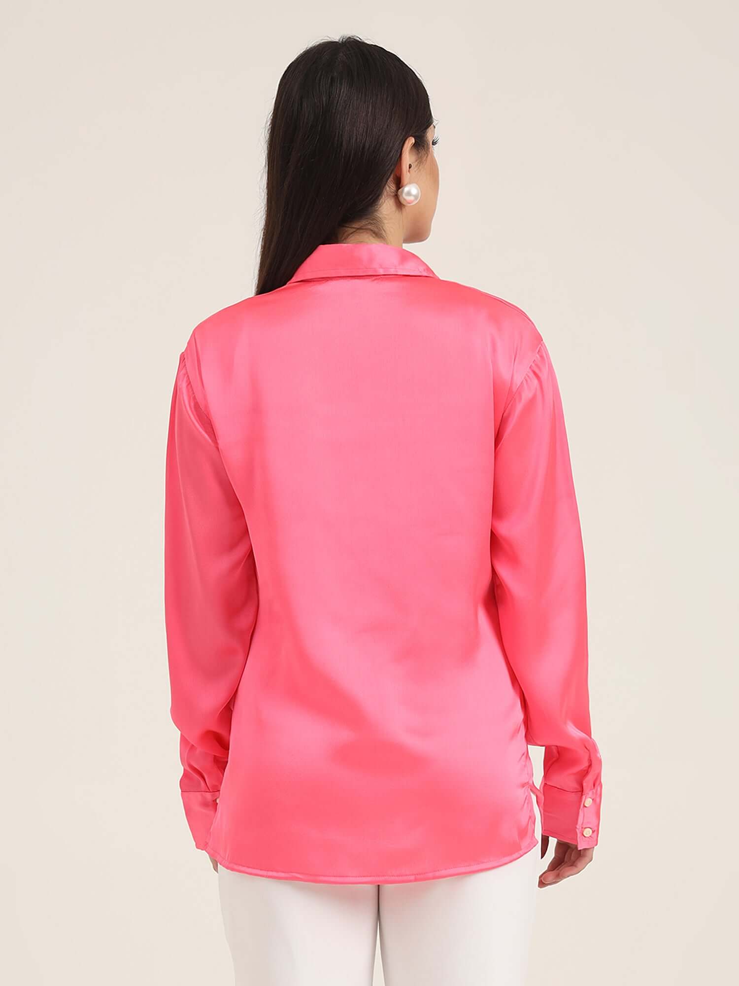 WOMEN'S PREMIUM BALLERINA PINK REGULAR FIT SOLID SATIN SHIRT