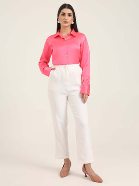 WOMEN'S PREMIUM BALLERINA PINK REGULAR FIT SOLID SATIN SHIRT