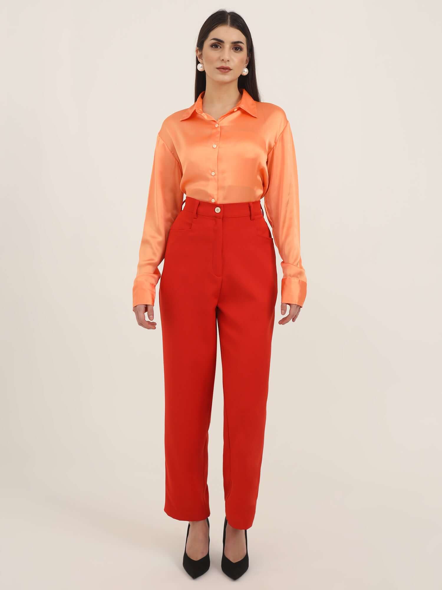 WOMEN'S LUXURY BANANA CREPE MARS RED C PANT