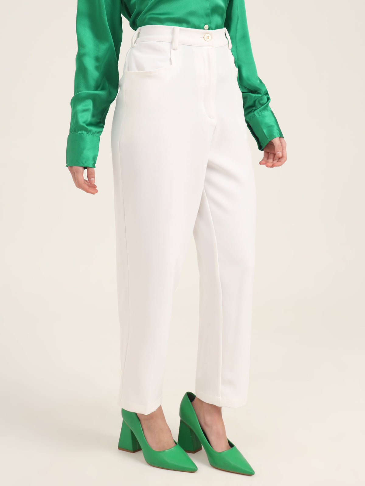 WOMEN'S LUXURY BANANA CREPE OFF WHITE C PANT