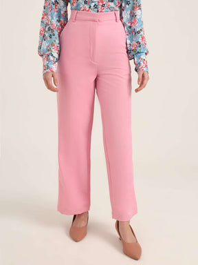 WOMEN'S LUXURY BANANA CREPE ROSE PINK STRAIGHT FIT WITH FLAP POCKET TROUSER