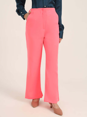 WOMEN'S LUXURY BANANA CREPE HOT PINK FLARED TROUSER WITH SLASH POCKET