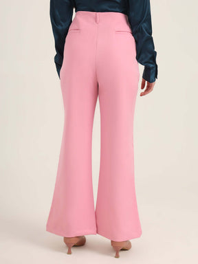 WOMEN'S LUXURY BANANA CREPE ROSE PINK FLARED TROUSER WITH SLASH POCKET