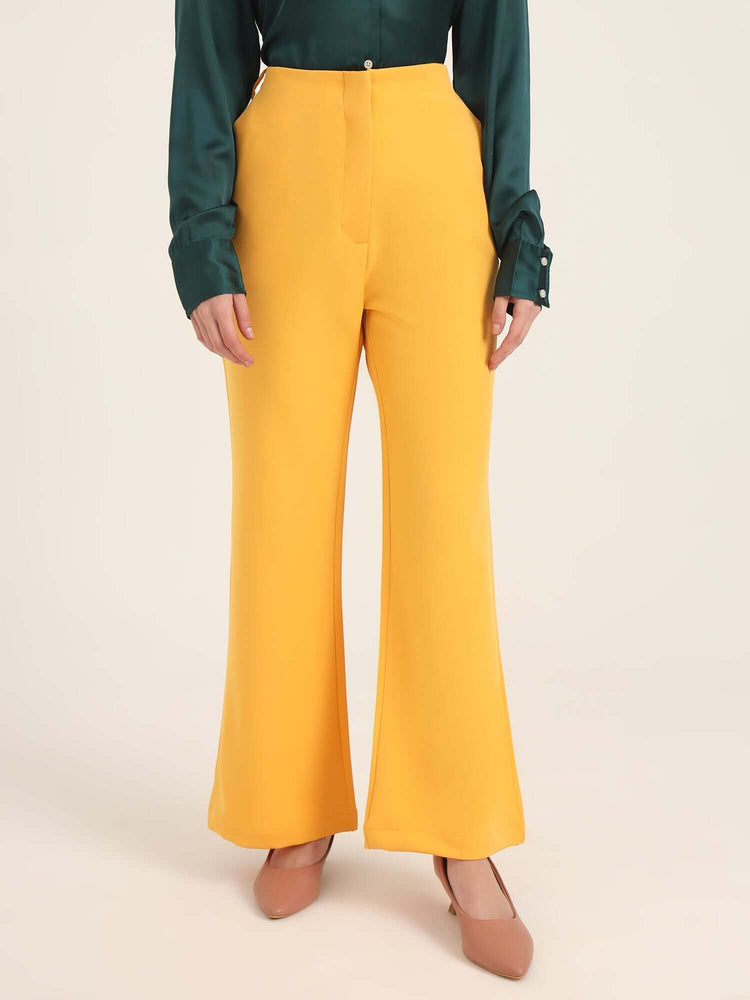 Women'S Luxury Banana Crepe Mango Flared Trouser With Slash Pocket