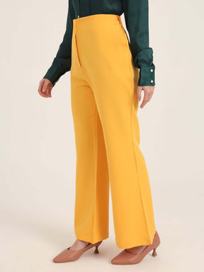 WOMEN'S LUXURY BANANA CREPE MANGO FLARED TROUSER WITH SLASH POCKET