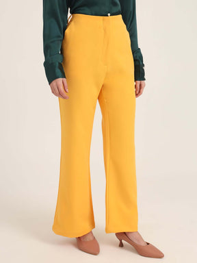 WOMEN'S LUXURY BANANA CREPE MANGO FLARED TROUSER WITH SLASH POCKET