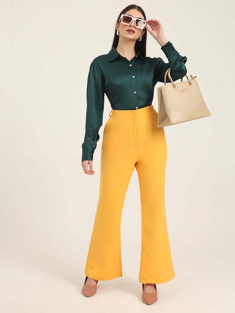 Women'S Luxury Banana Crepe Mango Flared Trouser With Slash Pocket