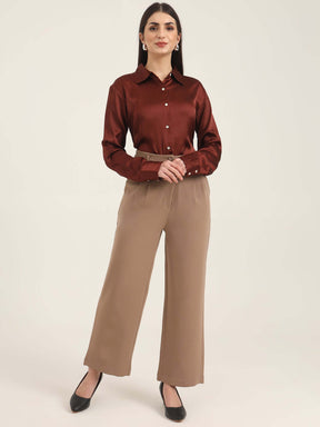 WOMEN'S LUXURY BANANA CREPE DARK BEIGE K PANT