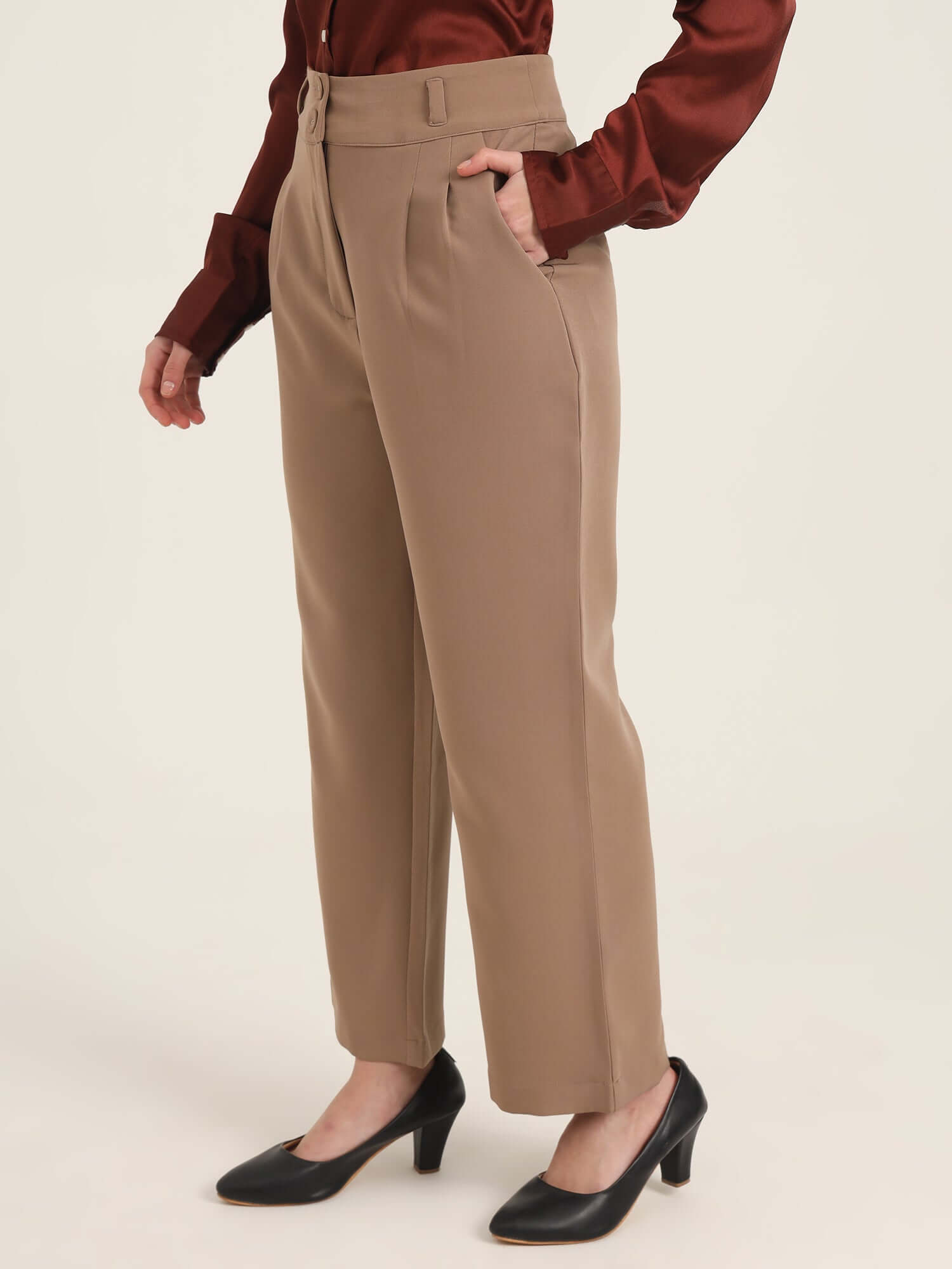 WOMEN'S LUXURY BANANA CREPE DARK BEIGE K PANT