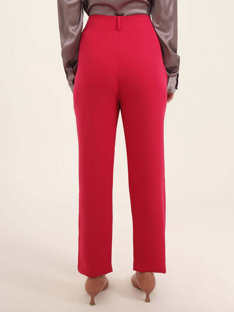Women'S Luxury Banana Crepe Hibiscus Skin Fit With Multi Pleated Trouser