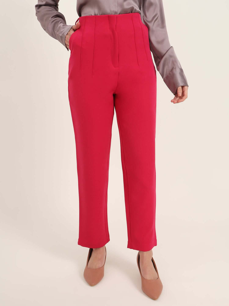 Women'S Luxury Banana Crepe Hibiscus Skin Fit With Multi Pleated Trouser