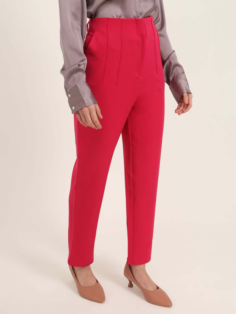 Women'S Luxury Banana Crepe Hibiscus Skin Fit With Multi Pleated Trouser
