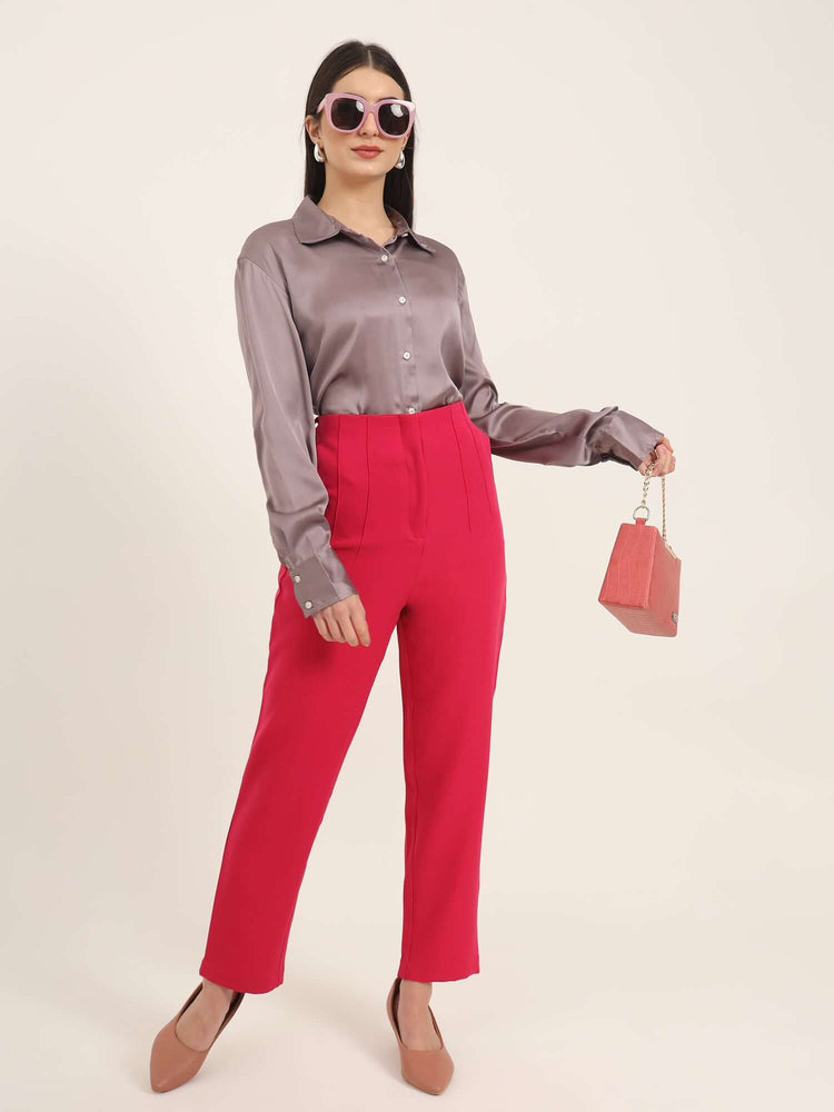 Women'S Luxury Banana Crepe Hibiscus Skin Fit With Multi Pleated Trouser