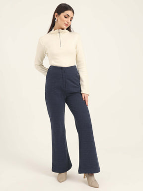 WOMEN'S PREMIUM INDIGO KNIT FLARED TROUSER WITH SLASH POCKET