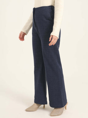 WOMEN'S PREMIUM INDIGO KNIT FLARED TROUSER WITH SLASH POCKET