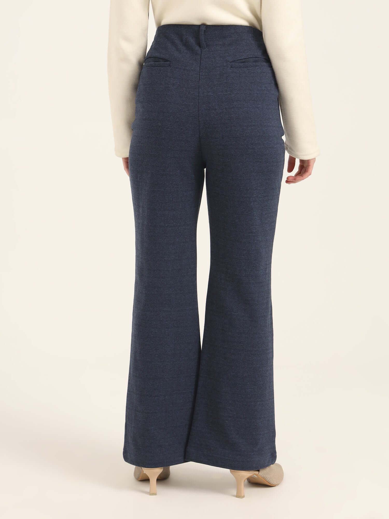 WOMEN'S PREMIUM INDIGO KNIT FLARED TROUSER WITH SLASH POCKET