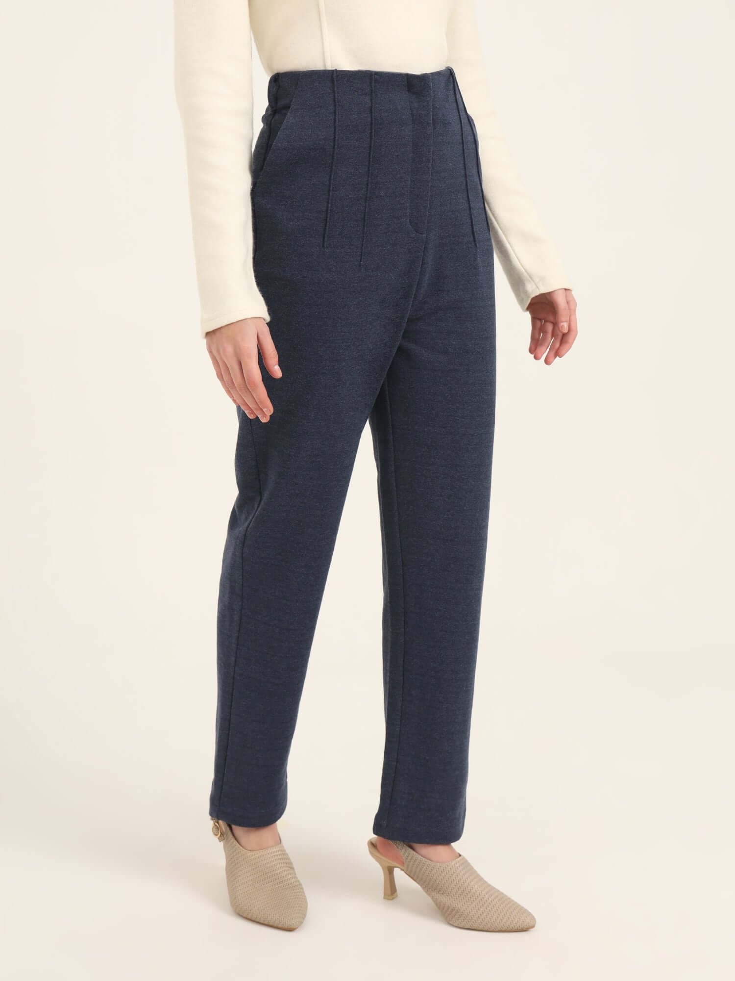 WOMEN'S PREMIUM INDIGO KNIT MULTI PLEATED TROUSER