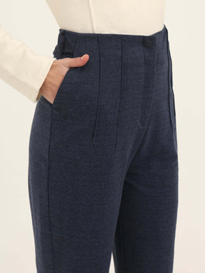 WOMEN'S PREMIUM INDIGO KNIT MULTI PLEATED TROUSER