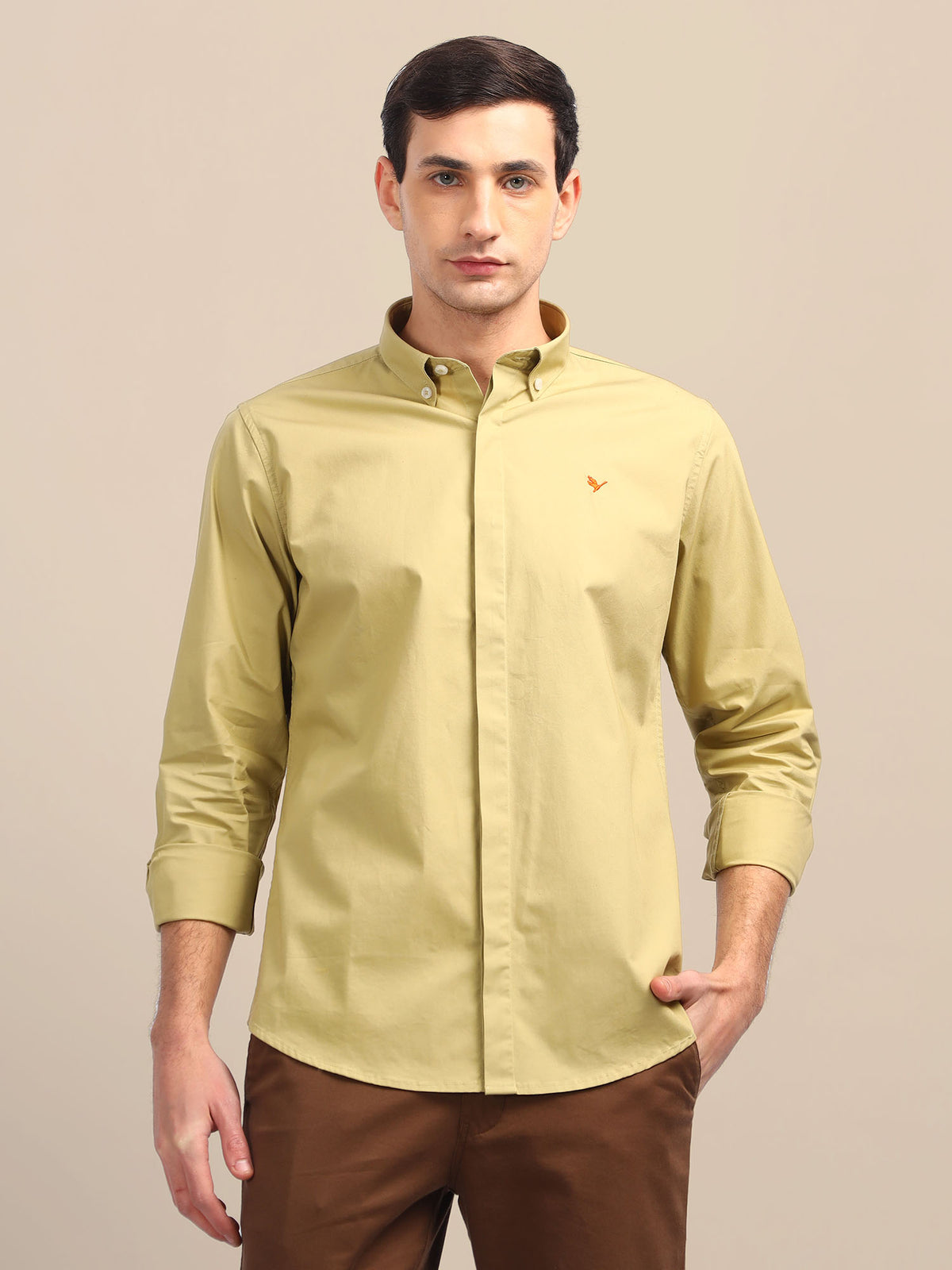 Pale Yellow Athleisure Shirts With Premium Cotton Lycra