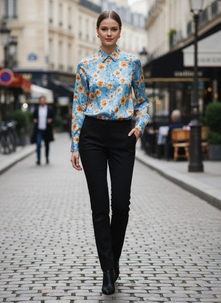 Linen Satin Multicolour Regular Length Straight Hem Digital Print Shirt