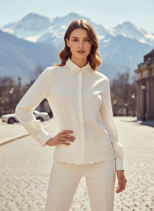Elegant Lace Collar Ivory Shirt for Women